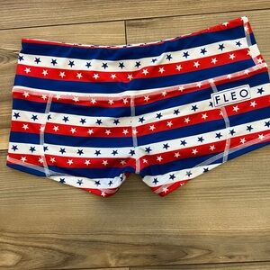 Patriotic Fleo shorts.